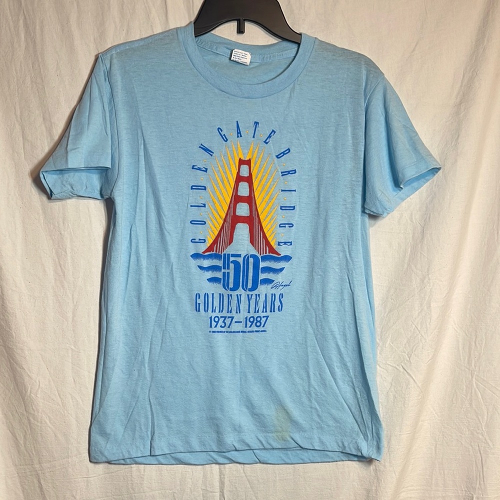 80s Golden Gate Bridge Shirt L San Francisco Ched Anvil Baby Blue Single Stitch